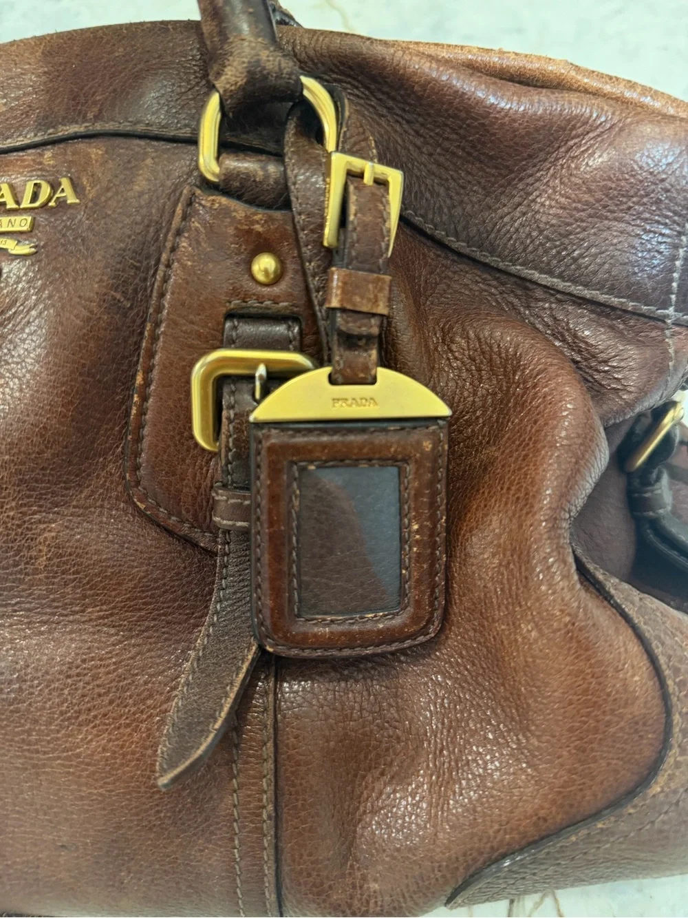 Prada Cognac Leather Satchel with Gold Hardware